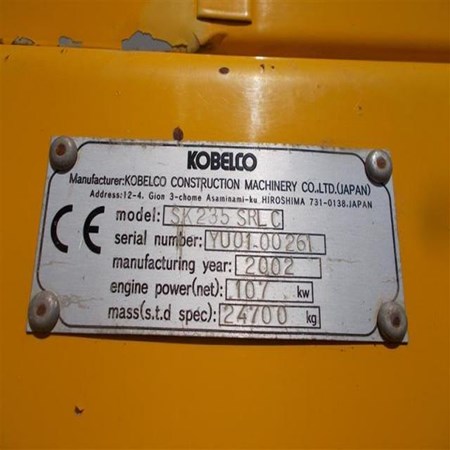 Kobelco 2002 SK235SRlc Used Crawler Excavator for Sale