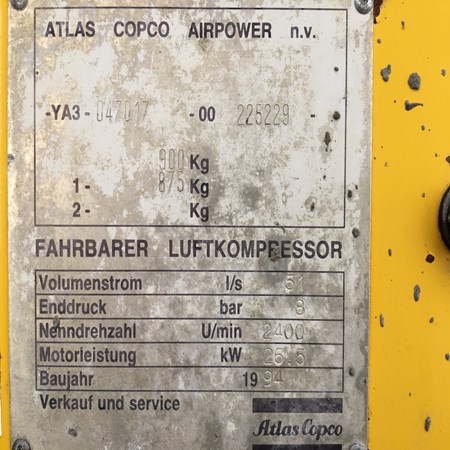 Used Air Compressor ATLAS COPCO XAS55 in year 1994 for Sale
