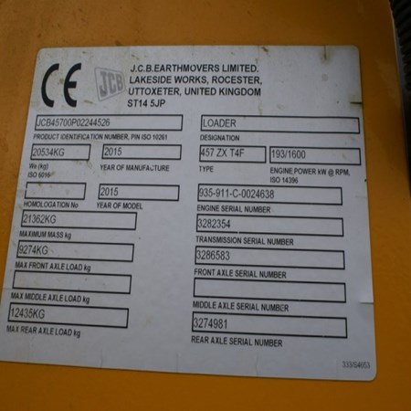 JCB – 2015 – 457 ZX Used Wheel Loader for Sale
