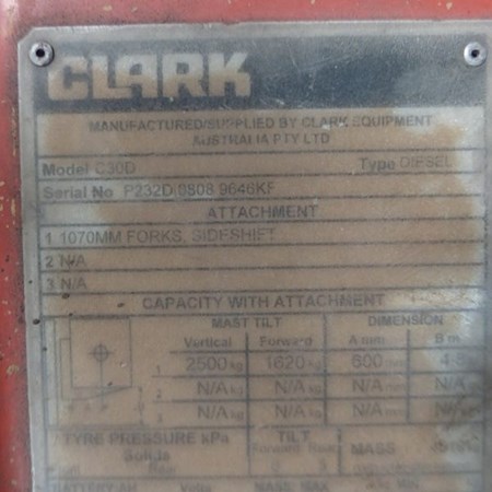Used CLARK C30D FORKLIFT for Sale