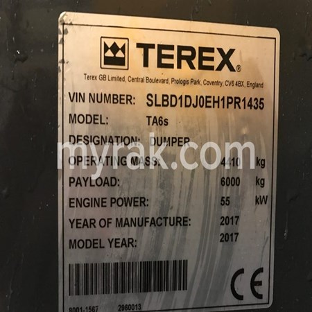 New TEREX TA6s 6 Tons Swivel Skip Dumper for Sale