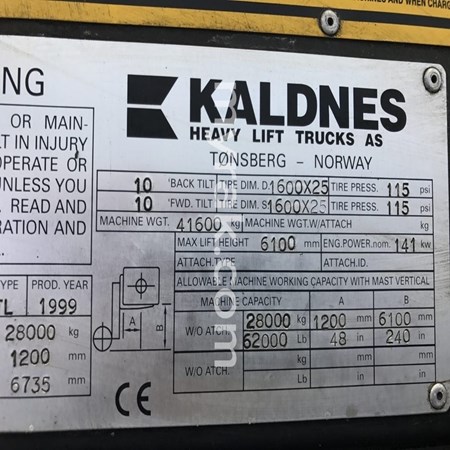 Used KALDNES CATERPILLAR V620B Heavy Duty Forklift - 1999 Year, 6128 Hours for Sale